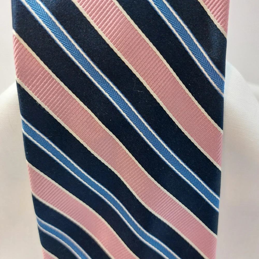 JOS. A. BANK 100% Silk Striped Mens Repp Tie‎ Pink Navy Necktie 60”x 3.75